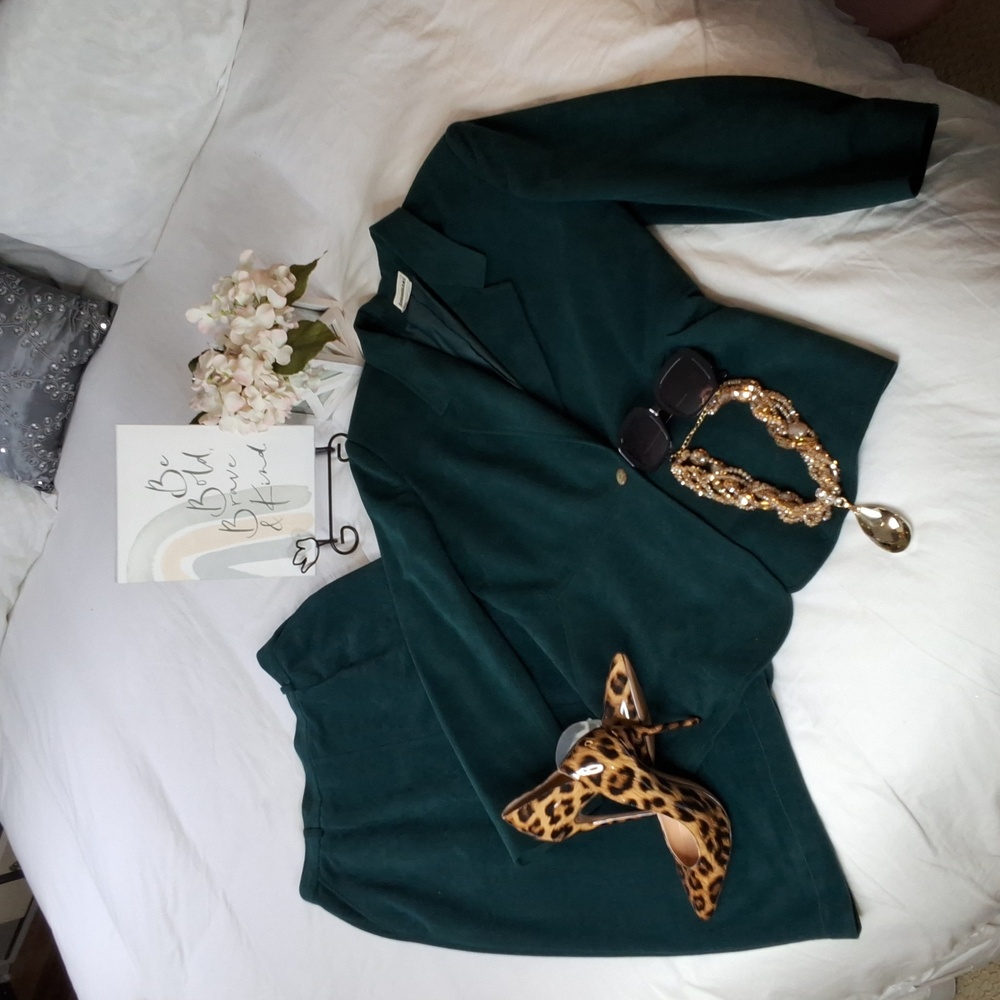 Country Suburban 2PC Green Blazer Skirt Set Office Wear Business Casual Career